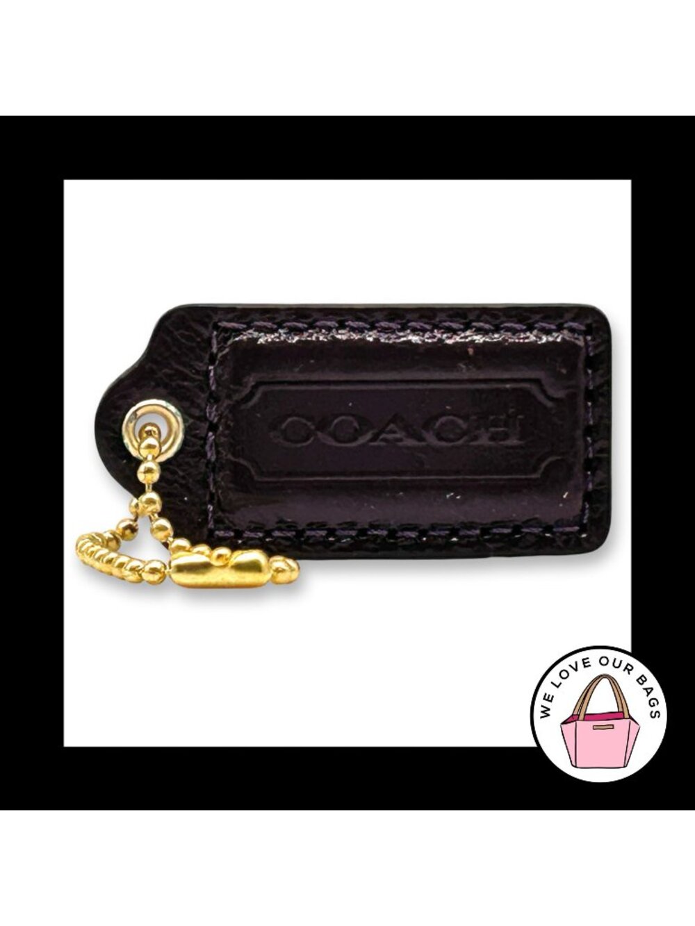 COACH HANG TAG 2" Dark Purple Bag Charm Keychain Fob Patent Leather Brass Medium